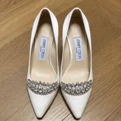 ジミーチュウ CHERI 65クリスタルバックル スリングバック パンプス 白 