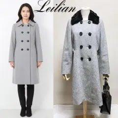 美品 レリアン ウール カシミヤ ヌートリア ファー付き ネップツイード コート