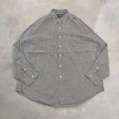 ラルフローレン チェックシャツ 古着 ブレイク ポニー刺繍 黒 XL 16601