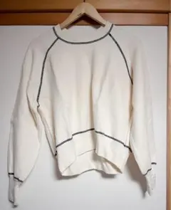 coen 配色ステッチスウェットライクニット　アイボリー