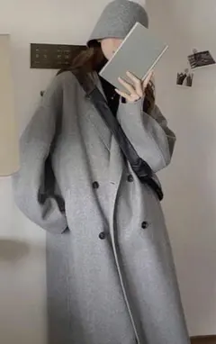 グレー ダブルブレスト ロングコート