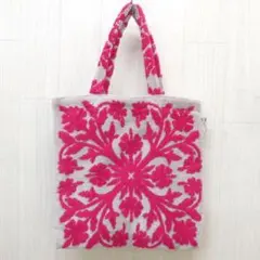 キャシーマム タオル製 トートバッグ ハワイアンキルト柄 ハイビスカスグレージュ