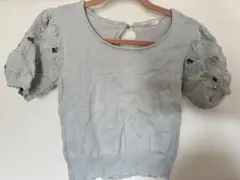 MIIA ミントグリーン　パールつき　 パフスリーブ ニットトップス