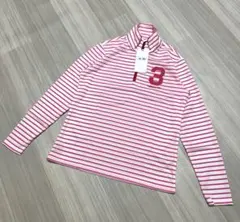 新品未使用★adidas golf★ボーダーハーフジップシャツピンク×白M