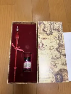 赤いガラスペンとインク瓶セット