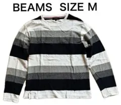 BEAMS ビームス クレープ ボーダー クルーネック 長袖 カットソート Mのサムネイル