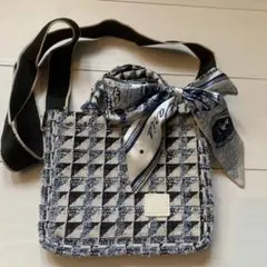 チェック柄 スカーフ付き ショルダーバッグ
