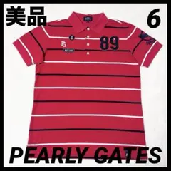 【美品】PEARLY GATES ボーダー柄　半袖ポロシャツ　赤　6 ゴルフのサムネイル