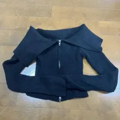 オフショルダーリブニット黒
