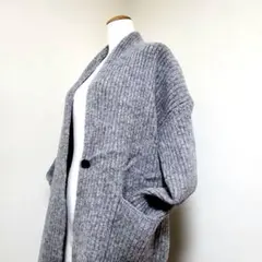 ユニクロ　ウール100%　リブニット　ロング　カーディガン　グレー