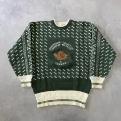 90s Vintage wool Knit sweater Green AO07のサムネイル