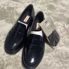 HUNTER ネイビー ローファー レインシューズ　ヒールグリップ付き