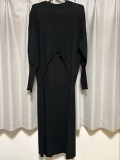 Pearls 授乳ケープ一体型ボックスニットワンピース　　　ブラック