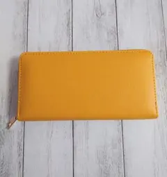 無地 シンプル　長財布 ラウンドファスナー イエロー　黄色 合皮 財布