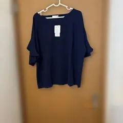 袖フリルカットソー ネイビー 5L