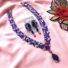 ブルー系とピンク系V字型ネックレス＆ピアス　社交ダンス☆ベリーダンス