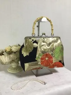 花ぷらら・春のお出かけ・帯・リメイク・帯バック・がま口バック・大きめ・162