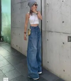 ルーズワイドデニムパンツ[cu512]Mサイズ