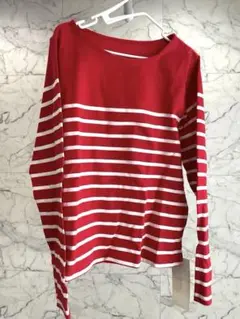 【試着のみ】神戸レタス 赤白ストライプ 長袖Tシャツ コットン100%
