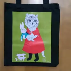 猫イラスト トートバッグ 　黒