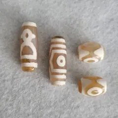 財神 三眼 天珠 貫通穴あり ４点セット 1027-6b