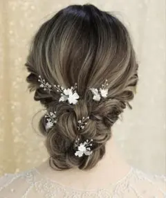 ヘアピン＋銀箔セット　Uピン フェイクパール シルバーリーフ ６本