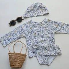 花柄ベビー水着セット（帽子・サングラス付き）