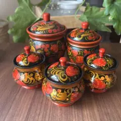ロシア民芸品ホフロマ塗り　漆器セット ホフロマ ホフロマ塗り2点セット ロシアの民芸品 ロシア