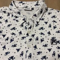 【美品】フィラゴルフ 半袖 ポロシャツ 総柄 ホワイト XLサイズ 吸汗速乾