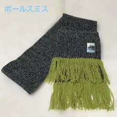 Paul Smith フリンジ付きマフラー Fサイズ グレー/ライムグリーン