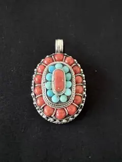 シルバー 925 珊瑚 ターコイズ ペンダントトップ