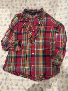 ラルフローレン　ポロ　レッド系チェックフリルシャツ