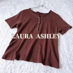 【ローラアシュレイ】L 半袖 ヘンリーネック Tシャツ カットソー フリル 無地のサムネイル
