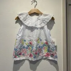 新品 タグ付き 花柄刺繍 フリル襟 チュニック 18M