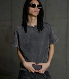 ANDER HUNK オーバーダイステッチTシャツ グレー