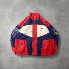 90s古着NIKEナイロンジャケットUSA刺繍口ゴネイビーレッドDB350