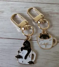 2個セット コーヒーカップ 猫キーホルダー バッグアクセサリー バッグチャーム