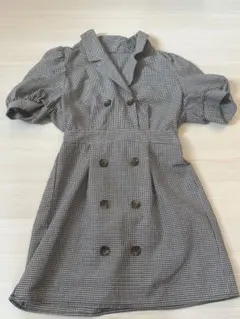 GRLチェック柄ダブルボタン半袖ミニワンピース