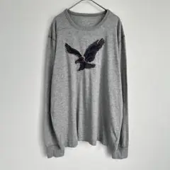 ノーブランド 【L】グレー 鷲刺繍 長袖 Tシャツ ロンT カジュアル