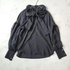 美品 Whim Gazette オーガンザボウブラウス 黒 ボウタイブラウス