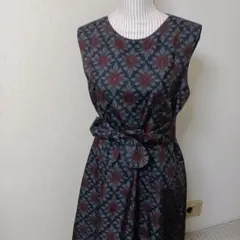 ハンドメイド　着物リメイク　大島紬、菱文様、ロングワンピース、ジャンパースカート