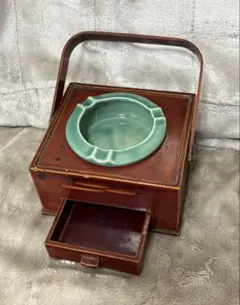 アンティーク 煙草盆 陶器 灰皿付き 木製 春慶塗り 手提げ 昭和レトロ