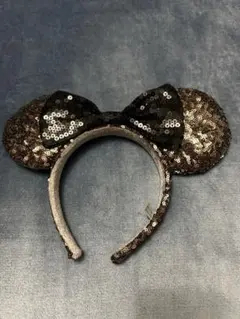 ミッキー耳カチューシャ 黒とブラウンのスパンコール
