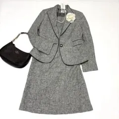 自由区 ツイード調 セットアップ ワンピーススーツ 38 グレー 入学式