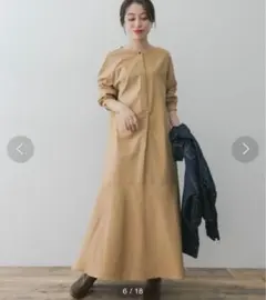 F by ROSSO コットン レーヨン フレア シャツワンピース ベージュ