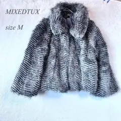 MIXEDTUX ショート丈フェイクファーコート M グレー系 総柄1247