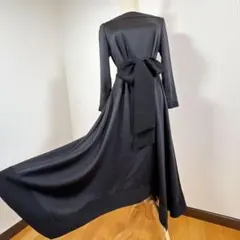 filage 変形デザイン ブラックワンピース 36 ウエストリボン サラサラ