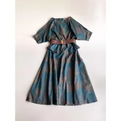 Used 80s ディープな青緑♪ ワイドベルト コットン レトロワンピース
