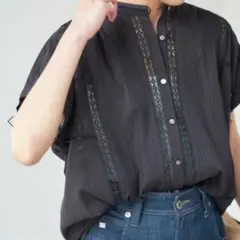 2026美品☆Spick & Span スタンドカラーレースシャツ ブラック - メルカリ
