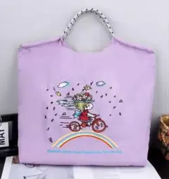 【【 新品未使用 月末セール 】】水森亜土　刺繍　トートバッグ　パープル　薄紫